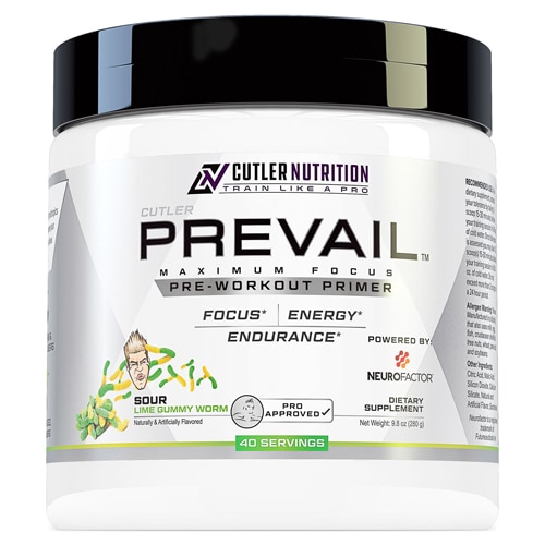 Cutler Nutrition Prevail Pre Workout Primer Energy & Focus Blend - 40 Servings Sour Lime Gummy Worm