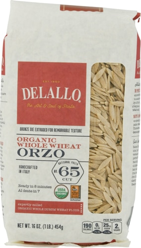 Delallo 100% Organic Whole Wheat Orzo Pasta