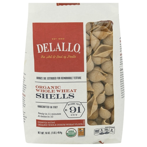 Delallo Organic Whole Wheat Shells Artisanal No 91 Cut