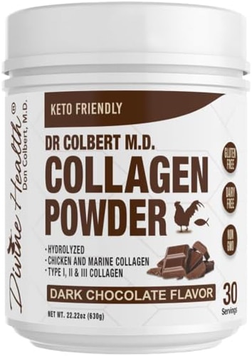 Divine Health Keto Friendly Hydrolyzed Chicken and Marine Collagen Powder Type I, II &III Dark Chocolate