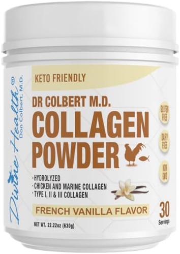 Divine Health Keto Zone Hydrolyzed Collagen Powder Chicken and Marine Collagen Type I, II & III French Vanilla