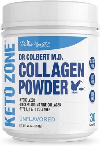 Divine Health Keto Zone Hydrolyzed Collagen Powder Chicken and Marine Collagen Type I, II & III Unflavored