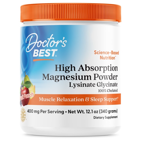 Doctor's Best Magnesium Powder High Absorption Lysinate Glycinate Fruit Punch