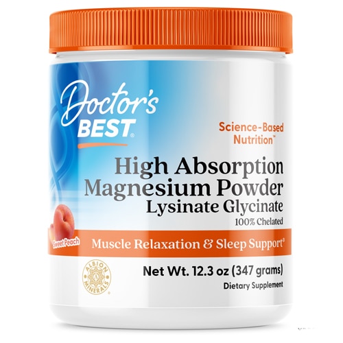 Doctor's Best Magnesium Powder High Absorption Lysinate Glycinate Sweet Peach