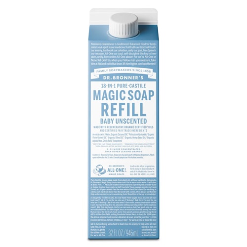 Dr. Bronner's 18-IN-1 Pure-Castile Magic Soap Baby Refill Unscented