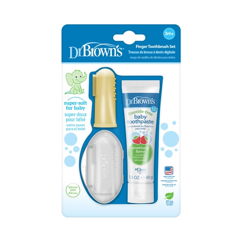 Dr. Brown's Baby Finger Toothbrush - Storage Case - Baby Toothpaste 3 months + BPA Free 4 Pc Set