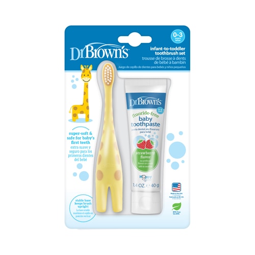 Dr. Brown's Training Toothbrush + Baby Toothpaste Giraffe 0-3 Years BPA Free