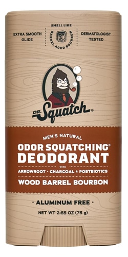 Dr. Squatch Men's Natural Deodorant Stick Aluminum Free Wood Barrel Bourbon