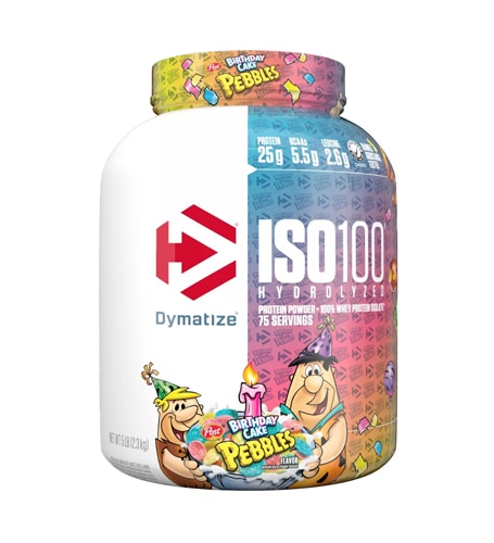 Dymatize ISO100 Hydrolyzed 100% Whey Protein Isolate Pebbles Birthday Cake