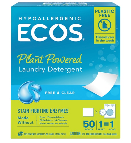 ECOS Laundry Detergent Sheets Plastic-Free Free & Clear