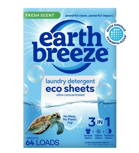 Earth Breeze Laundry Detergent Eco Sheets 64 Loads Fresh Scent