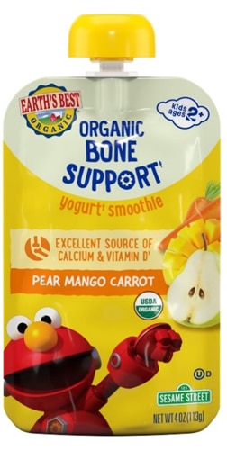 Earth's Best Organic Bone Support Yogurt Smoothie Kids 2+ Year Pear Mango Carrot