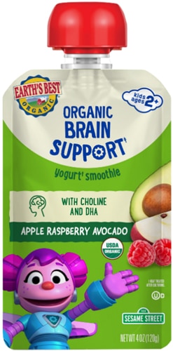 Earth's Best Organic Brain Support Smoothie Kids 2 + Year Apple Raspberry Avocado