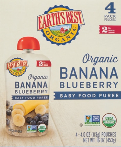 Earth's Best Organic Breakfast Baby Food Puree 6+ Months Blueberry Banana Oat