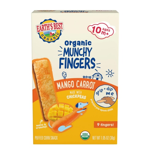 Earth's Best Organic Munchy Fingers Toddler Puffed Snack Mango Carrot