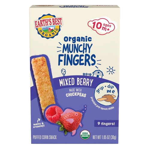Earth's Best Organic Munchy Fingers Toddler Puffed Snack Mixed Berry