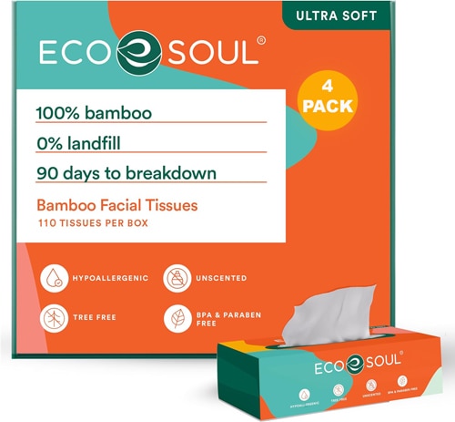 EcoSoul Facial Tissues Bamboo Plastic Free 3-Ply 100 Sheet Box