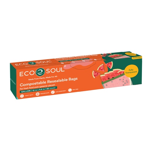 EcoSoul Gallon Bags Resealable Compostable Plant-Based