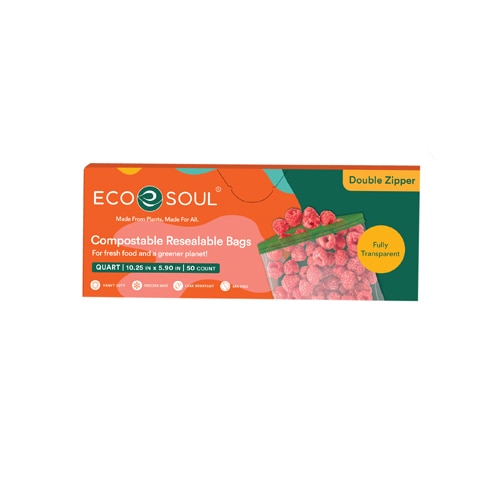 EcoSoul Quart Bags Resealable Compostable Plant-Based