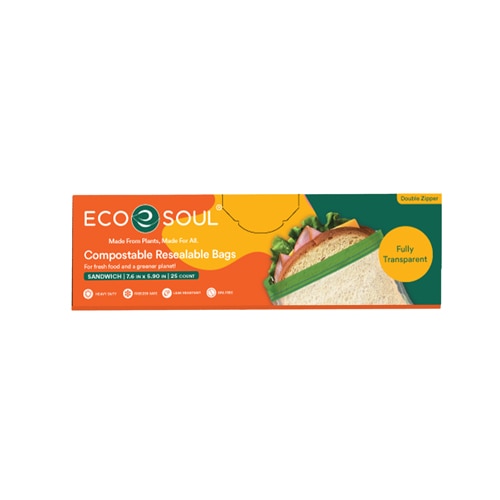 EcoSoul Sandwich Bags Resealable Compostable Plant-Based