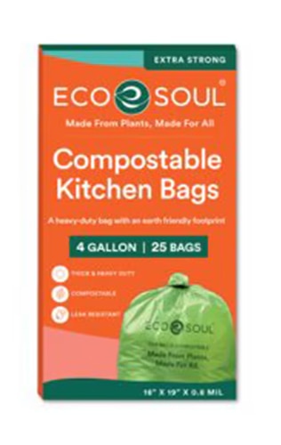 EcoSoul Trash Bags 4 Gallon Drawstring Compostable Plant-Based