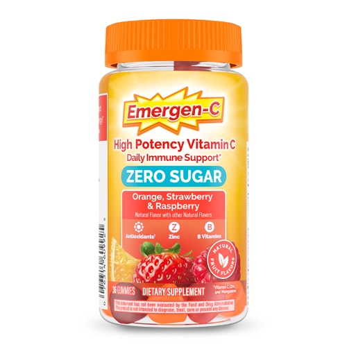 Emergen-C Zero Sugar Vitamin C Immune Support Adult Gummies Orange Strawberry & Raspberry