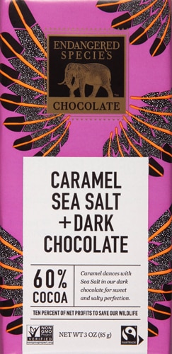 Endangered Species Dark Chocolate 60% Cocoa Bar Gluten Free Caramel and Sea Salt