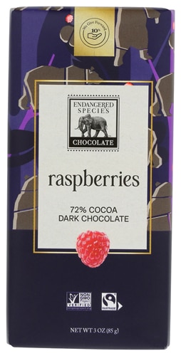 Endangered Species Dark Chocolate 72% Cocoa Bar Tart Raspberries