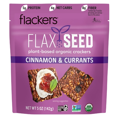 Flackers Flax Seed Crackers Cinnamon and Currants
