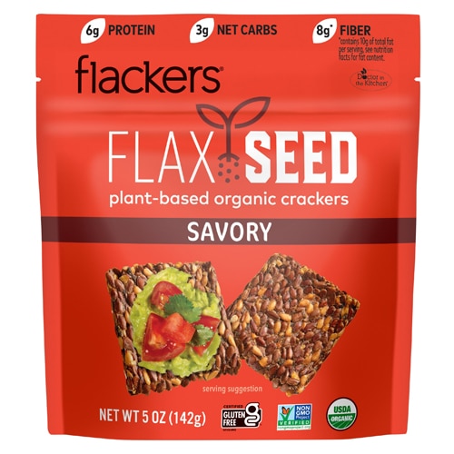 Flackers Organic Flax Seed Crackers Savory Garlic Onion Basil & Red Chile Pepper