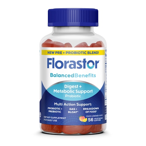 Florastor Digestive and Metabolic Support Probiotic Blend Gummies Peach Lemonade