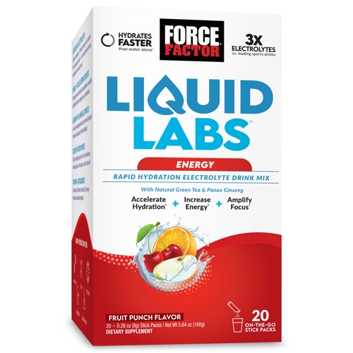 Force Factor Liquid Labs Energy Rapid Hydration Electrolyte Drink Mix Fruit Punch