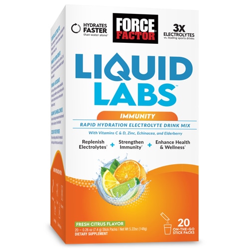 Force Factor Liquid Labs Immunity Rapid Hydration Electrolyte Drink Mix Fresh Citrus