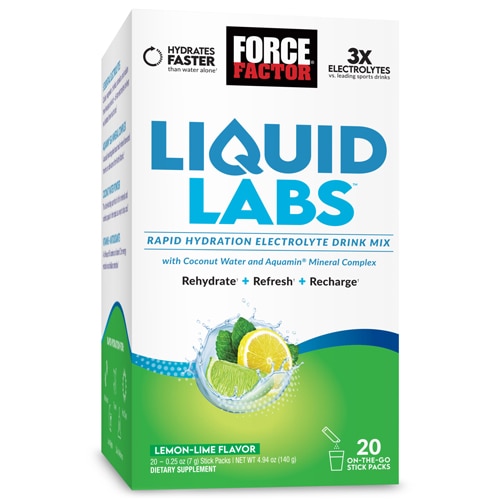 Force Factor Liquid Labs Rapid Hydration Electrolyte Drink Mix Lemon Lime