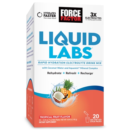 Force Factor Liquid Labs Rapid Hydration Electrolyte Drink Mix Tropical Fruit