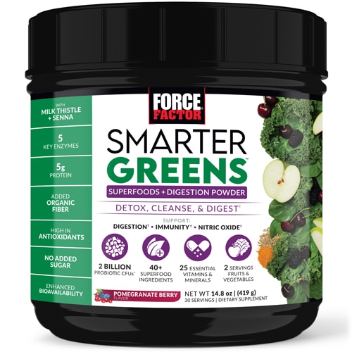 Force Factor Smarter Greens Superfoods + Digestion Powder Pomegranate Berry