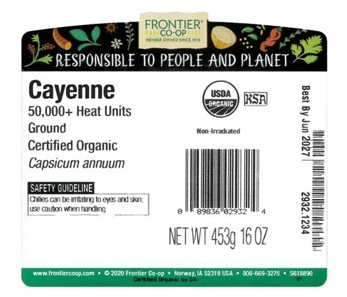 Frontier Co-Op Organic Cayenne 50,000+ HeatUnits Ground