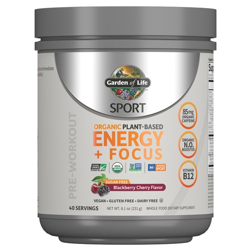 Garden of Life Sport Organic Pre-Workout Energy + Focus Sugar Free - NSF Certified for Sport Blackberry Cherry