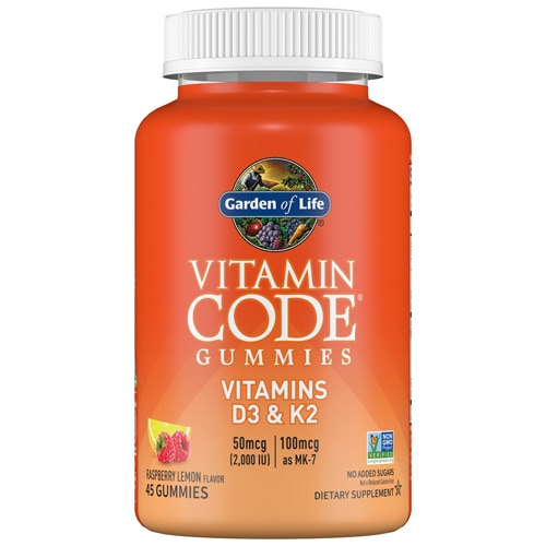 Garden of Life Vitamin Code - Vitamins D3 & K2 Gummies Raspberry Lemon