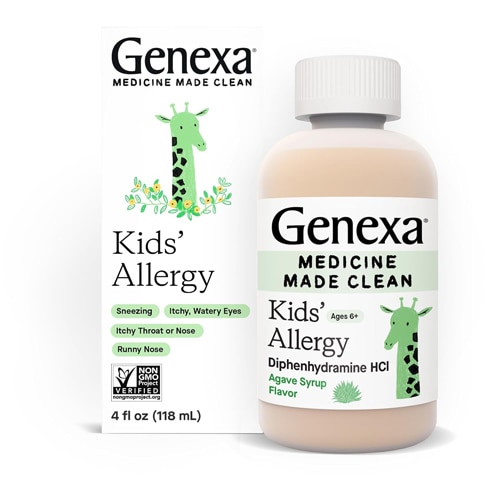 Genexa Kids Allergy Medicine Liquid Antihistamine Age 6+ Agave Syrup