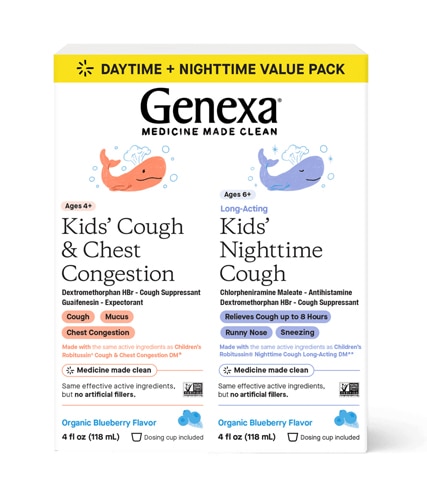 Genexa Kids Cough & Chest Congestion Liquid Daytime + Nighttime Ages 6+ Blueberry