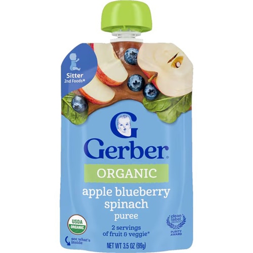 Gerber Organic Baby 2nd Foods Pouch Apple Blueberry Spinach