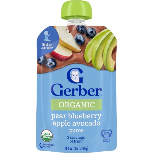 Gerber Organic Baby 2nd Foods Pouch Pear Blueberry Apple Avocado