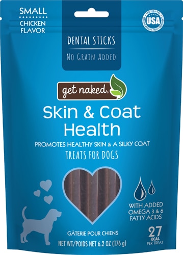 Get Naked Natural Dental Stick Adult Dog Treats Skin & Coat Health 6.2 oz Chicken Flavor - Small