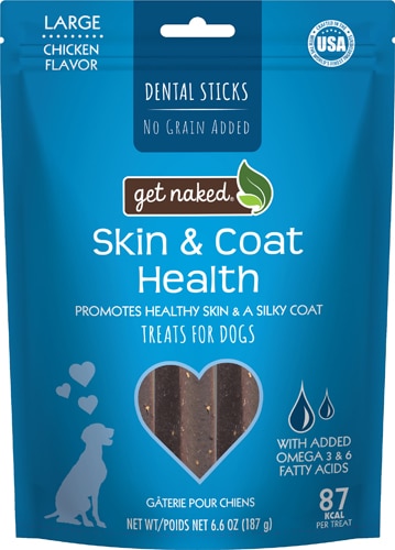 Get Naked Natural Dental Stick Adult Dog Treats Skin & Coat Health 6.6 oz Chicken Flavor - Large