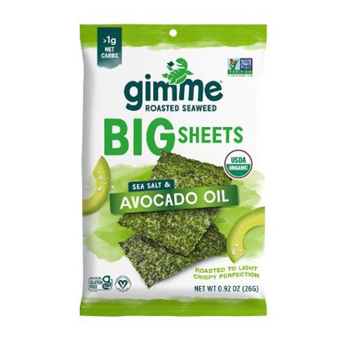 GimMe Organic Roasted Seaweed Snack Big Sheets Avocado Oil