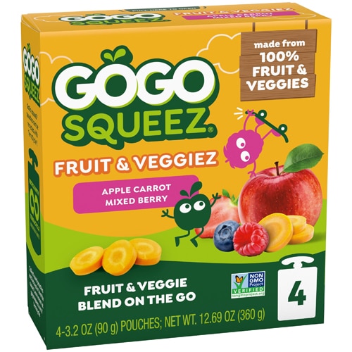 GoGo Squeez Fruit & Veggiez On the Go Apple Carrot Mixed Berry
