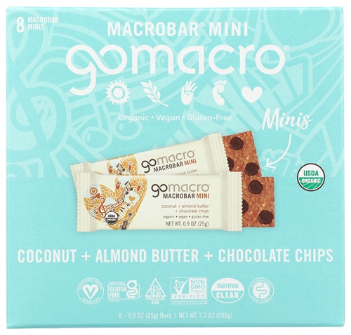 GoMacro Organic Gluten Free Macro Mini Bars Coconut+Almond Butter+Chocolate Chip