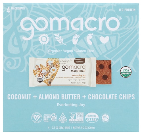 GoMacro Organic Gluten Free Macrobar Coconut Almond Butter Chocolate Chip