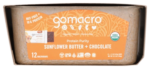 GoMacro Organic Gluten Free Macrobar Protein Purity Sunflower Butter & Chocolate